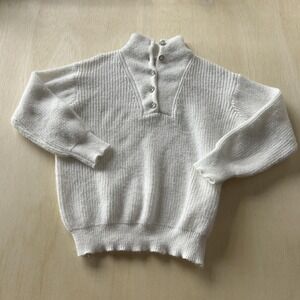 Sweater Womens XL White Knit Henley Long Sleeve Mock Neck Pullover Soft Cozy